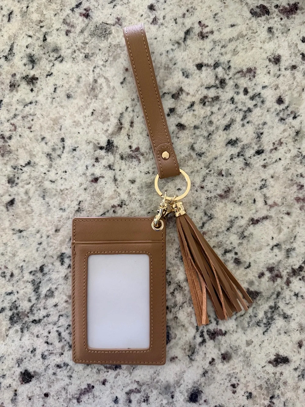 Women's Tan Leather Tassel Cardholder Wristlet